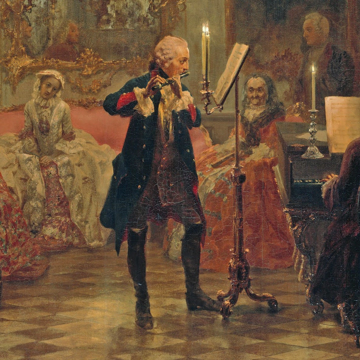 Flute Concert by Adolph Menzel, 3d Printed with texture and brush strokes looks like original oil-painting, code:085