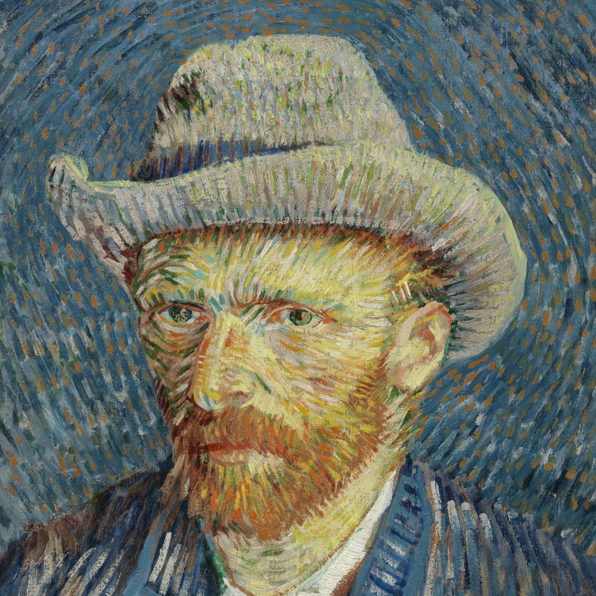 Self Portrait with Grey Felt Hat by Vincent Van Gogh, 3d Printed with texture and brush strokes looks like original oil-painting, code:070