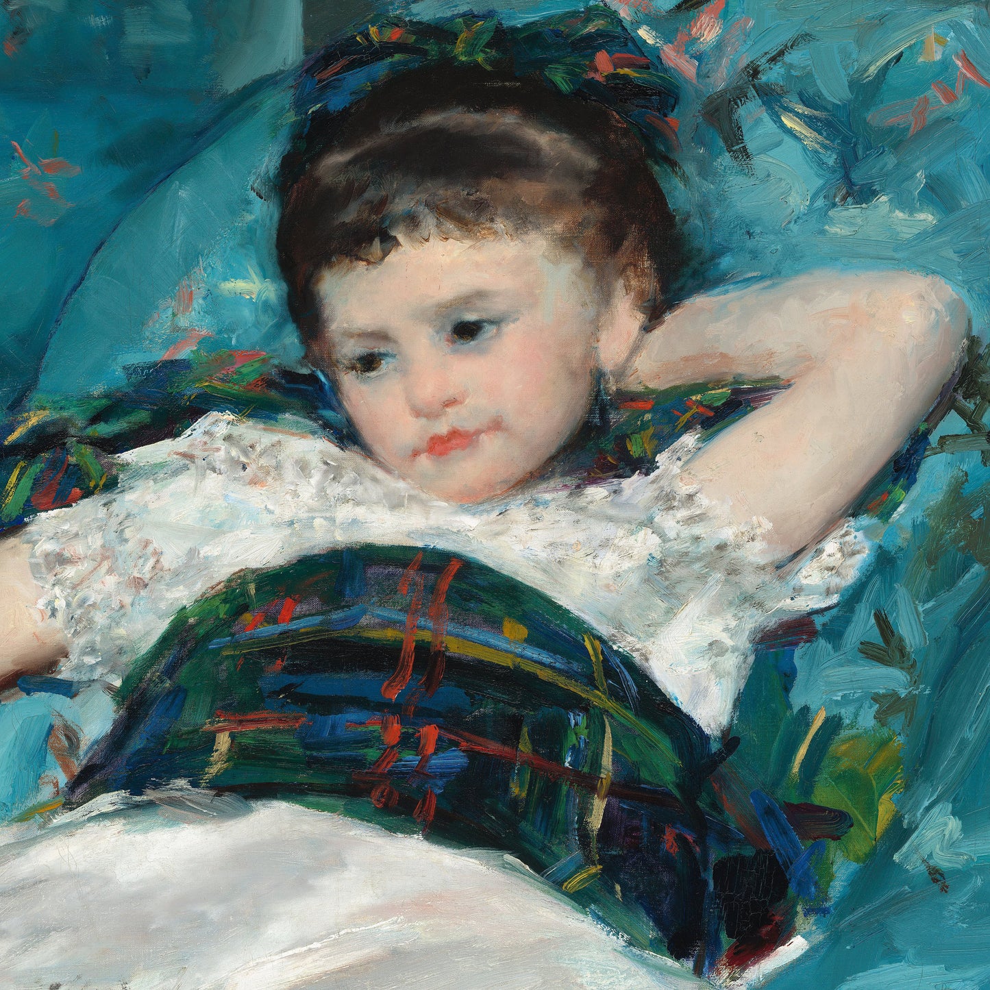 Little Girl in a Blue Armchair by Mary Cassatt, 3d Printed with texture and brush strokes looks like original oil-painting, code:107