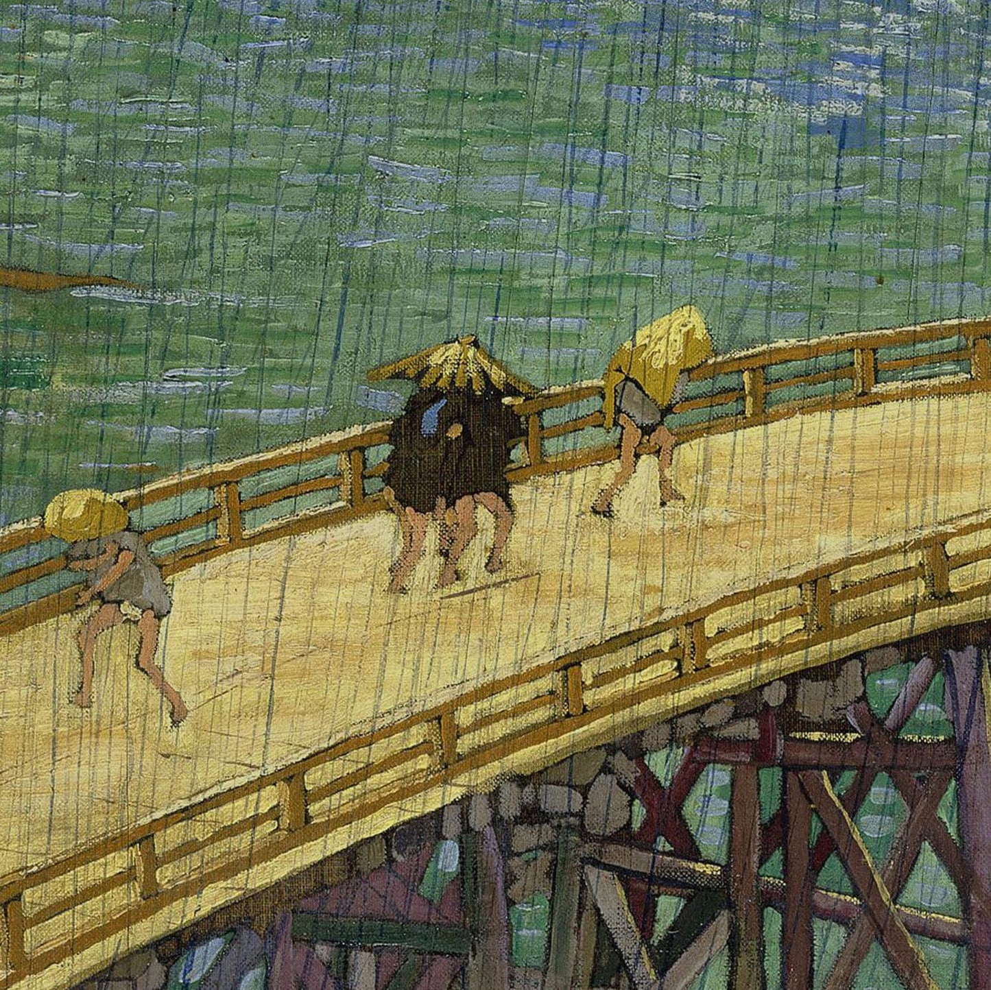 Bridge in the Rain After Hiroshige by Vincent Van Gogh, 3d Printed with texture and brush strokes looks like original oil-painting, code:125