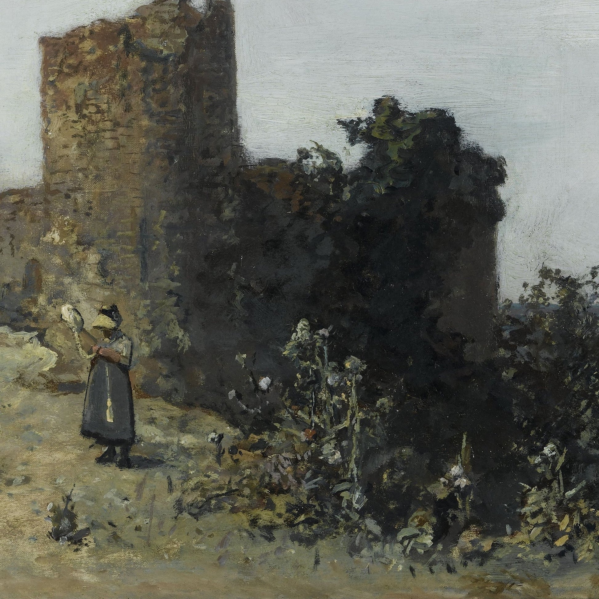 Ruins of the Rosemont castle by Johan Jongkind, Essex, 3d Printed with texture and brush strokes looks like original oil-painting, code:415