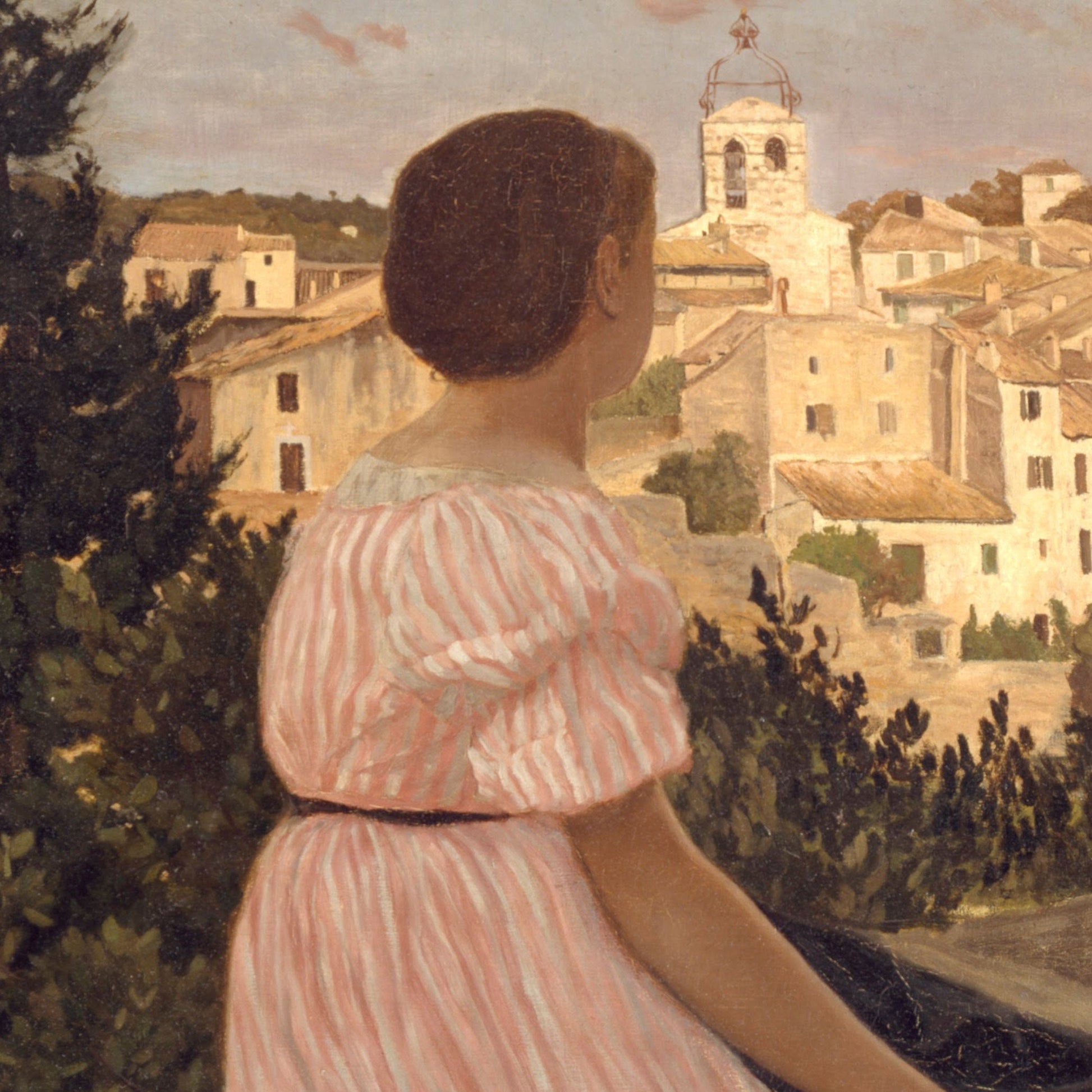 The Pink Dress by Frédéric Bazille, 3d Printed with texture and brush strokes looks like original oil-painting, code:406