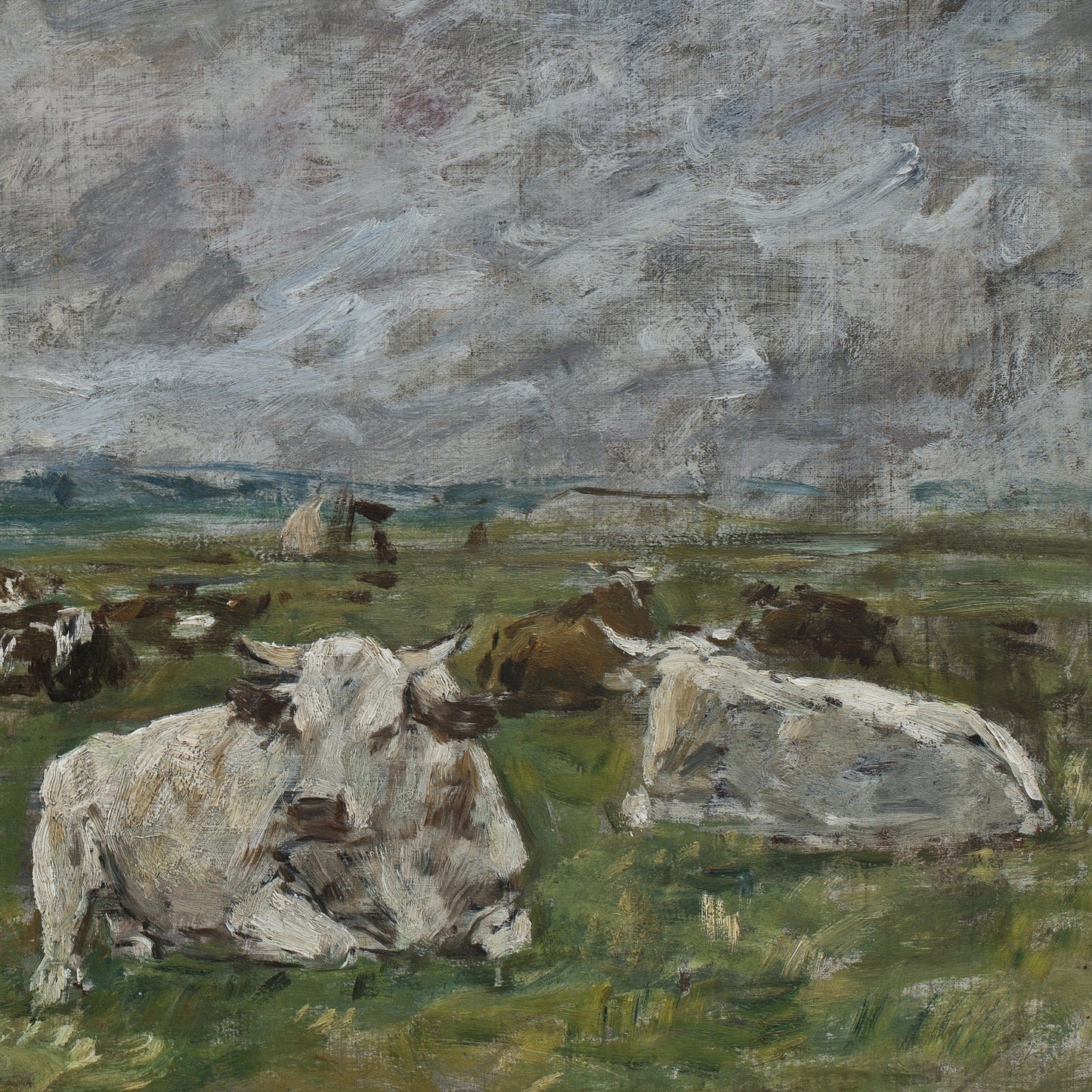 Troupeau de Vaches Sous by Eugène Boudin, 3d Printed with texture and brush strokes looks like original oil-painting, code:402