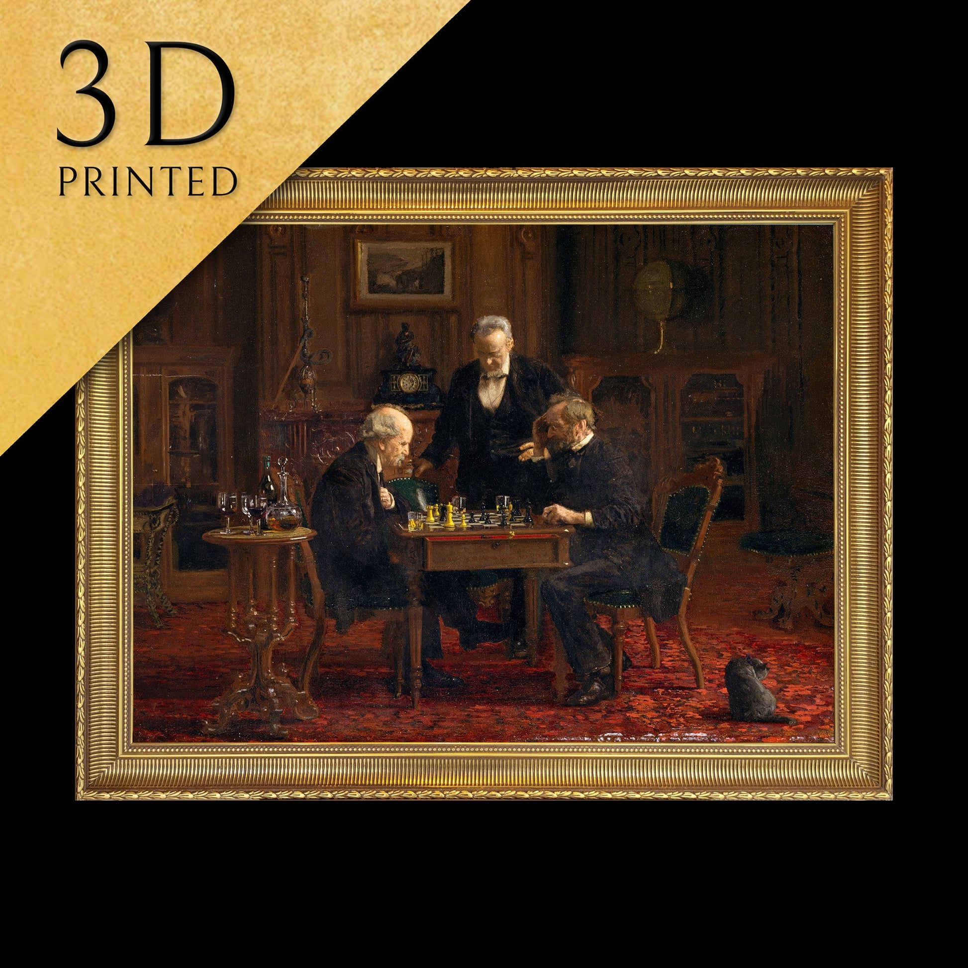 The Chess Players by Thomas Eakins, 3d Printed with texture and brush strokes looks like original oil-painting, code:217