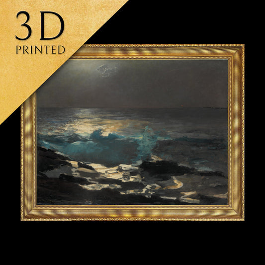 Moonlight, Wood Island Light by Winslow Homer, 3d Printed with texture and brush strokes looks like original oil-painting, code:218