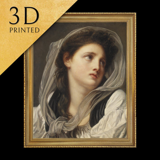 Head of a Young Woman by Jean Baptiste Grueze, 3d Printed with texture and brush strokes looks like original oil-painting, code:236