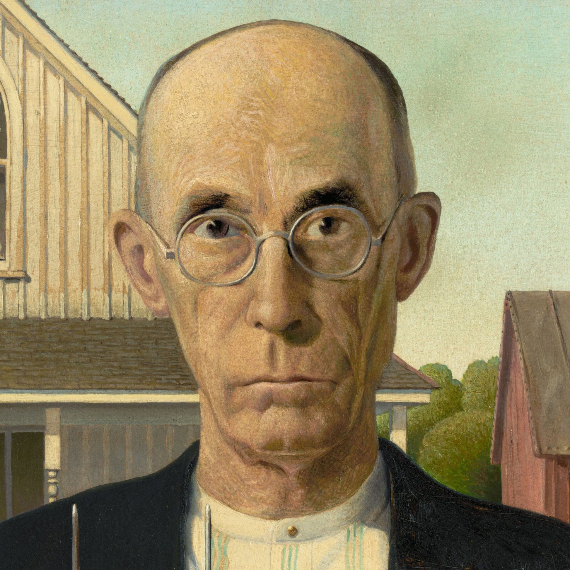 American Gothic by Grant Wood, 3d Printed with texture and brush strokes looks like original oil-painting, code:030