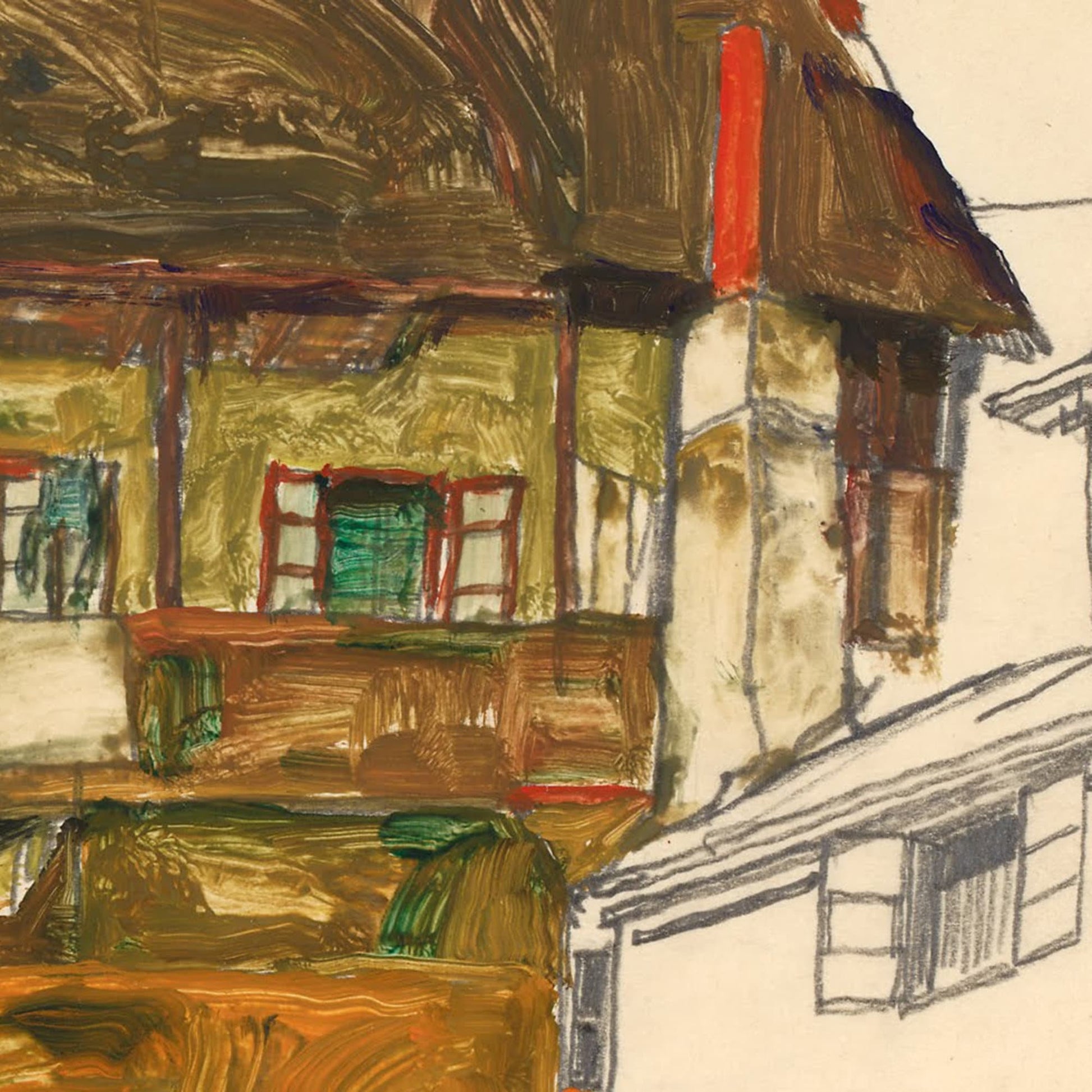 Old Houses in Krumaup by Egon Schiele, 3d Printed with texture and brush strokes looks like original oil-painting, code:442