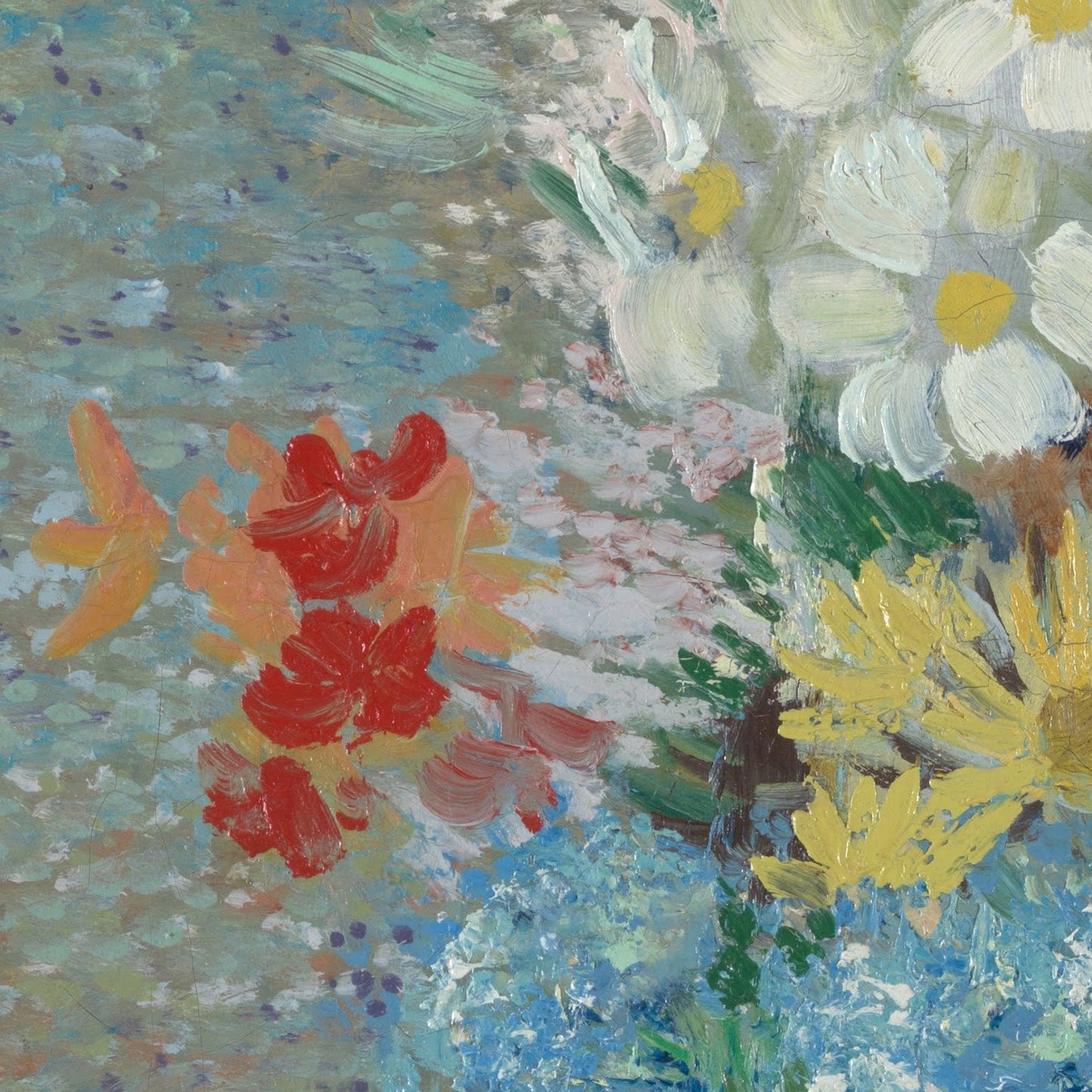 Flowers in a Blue Vase by Vincent Van Gogh, 3d Printed with texture and brush strokes looks like original oil-painting, code:419