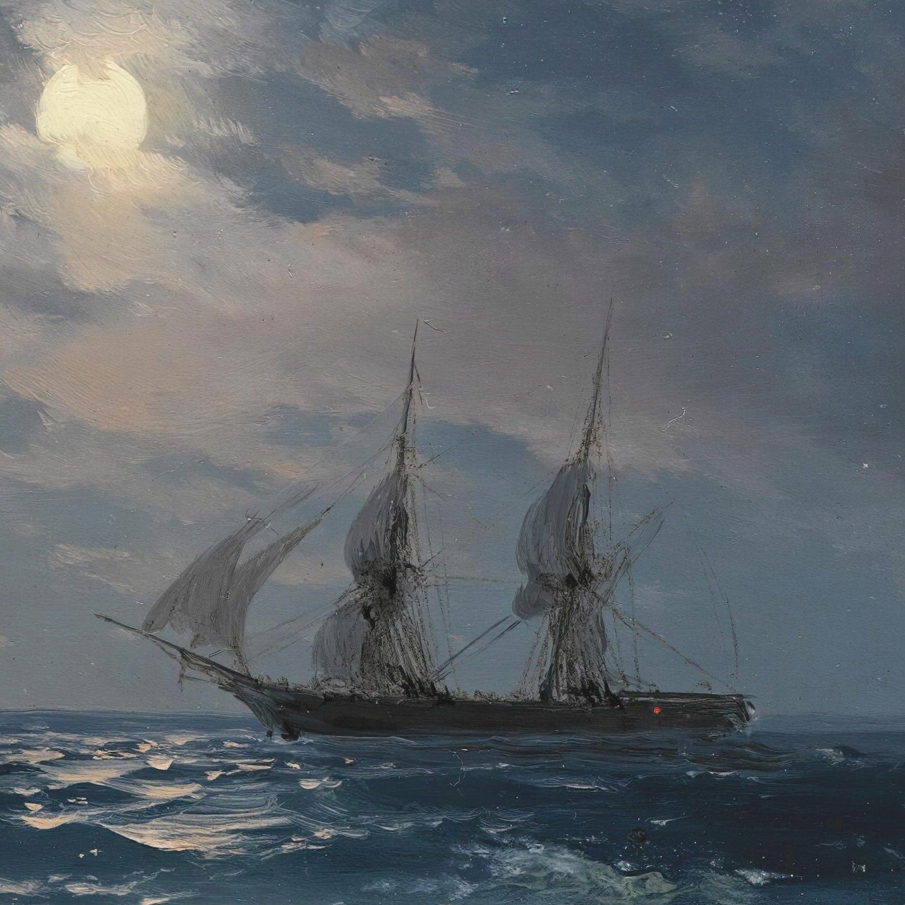 The Brig Mercury in the Moonlight by Ivan Aivazovsky, 3d Printed with texture and brush strokes looks like original oil-painting, code:092