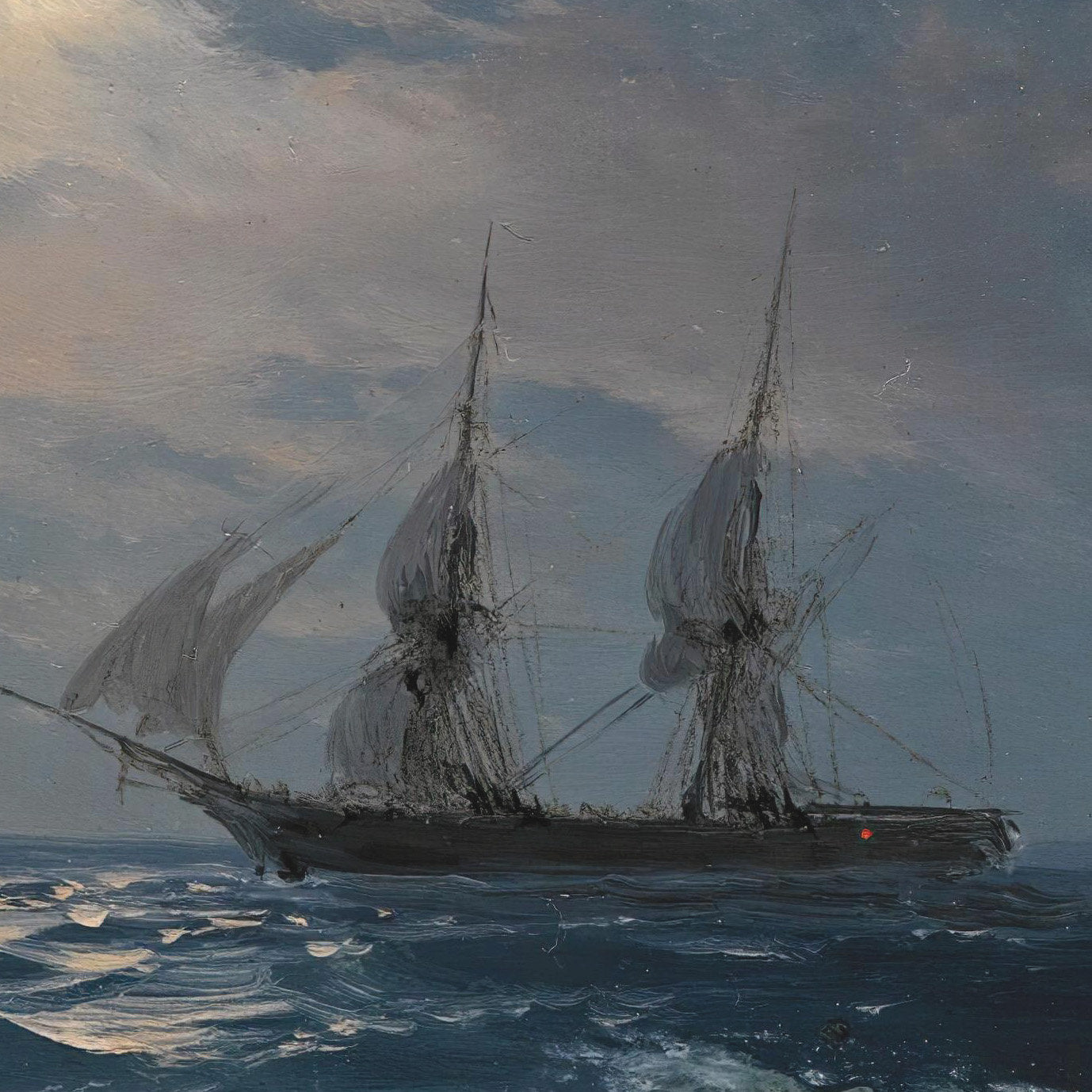 The Brig Mercury in the Moonlight by Ivan Aivazovsky, 3d Printed with texture and brush strokes looks like original oil-painting, code:092