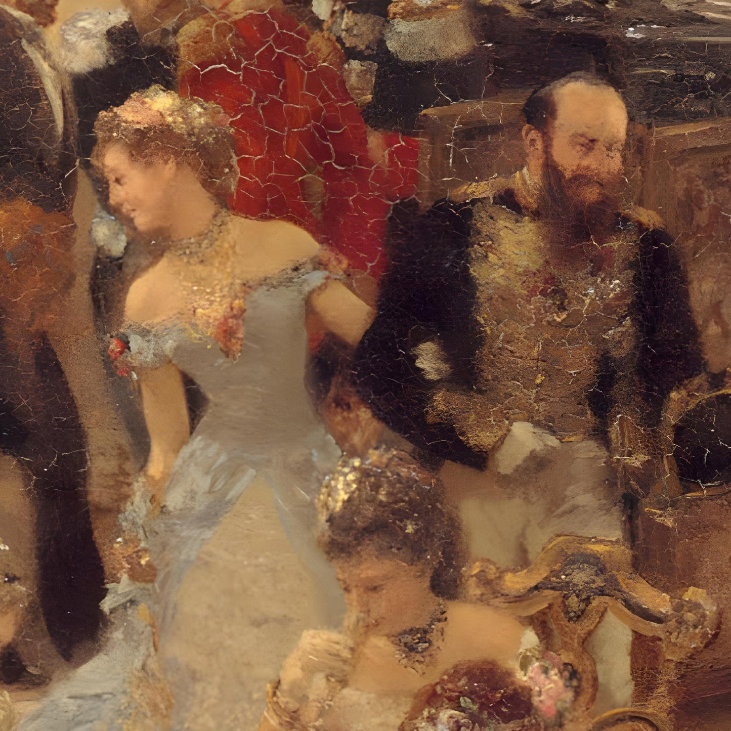 The Dinner at the Ball by Adolph Menzel, 3d Printed with texture and brush strokes looks like original oil-painting, code:143