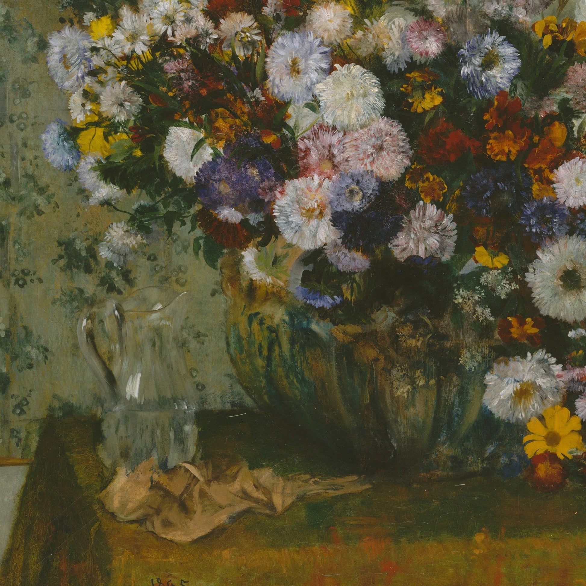 A Woman Seated beside a Vase of Flowers by Edgar Degas, 3d Printed with texture and brush strokes looks like original oil-painting, code:207