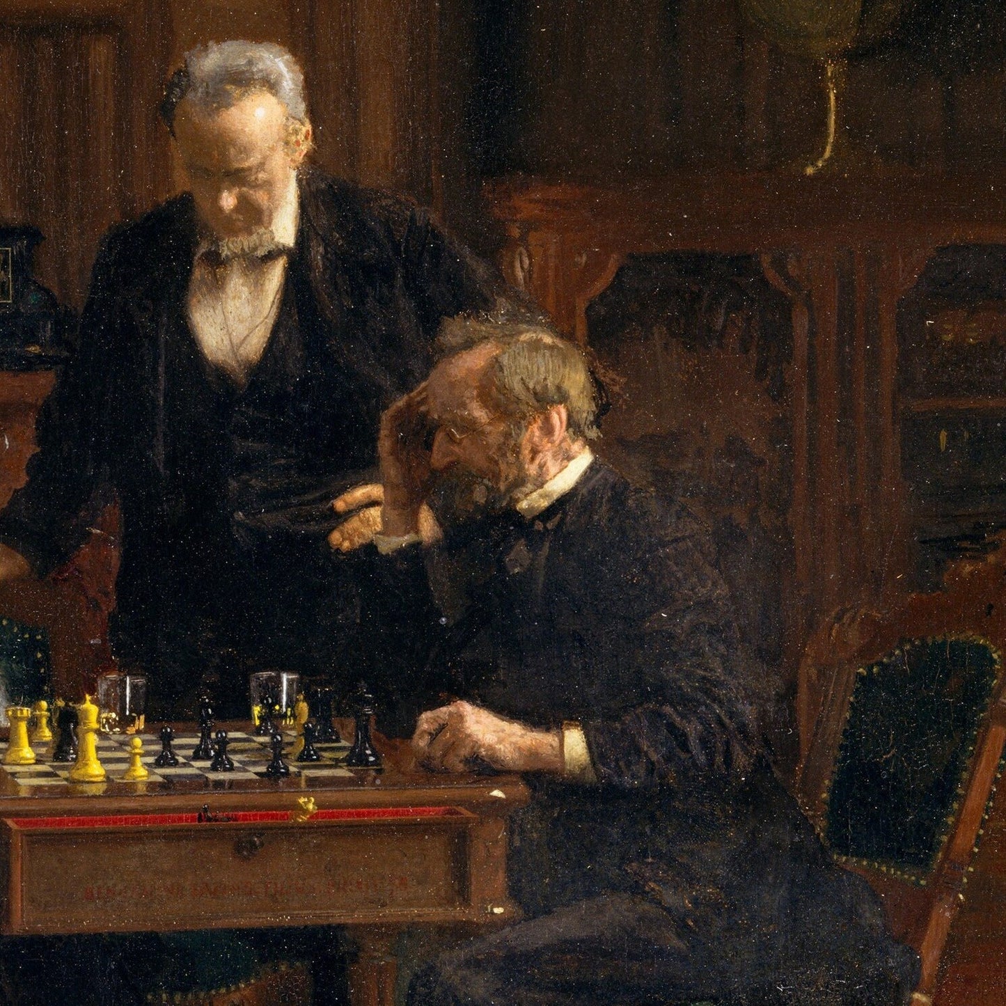 The Chess Players by Thomas Eakins, 3d Printed with texture and brush strokes looks like original oil-painting, code:217