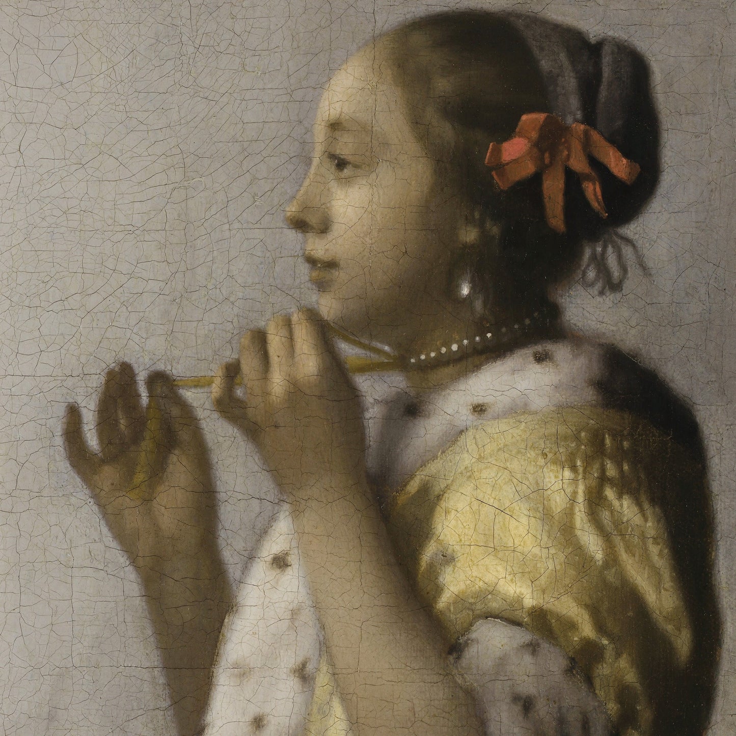 Young Woman with a Pearl Necklace by Johannes Vermeer, 3d Printed with texture and brush strokes looks like original oil-painting, code:498