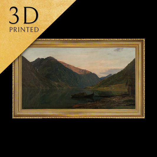 Aftenstemning, Fjærland by Amaldus Nielsen , 3d Printed with texture and brush strokes looks like original oil-painting, code:542
