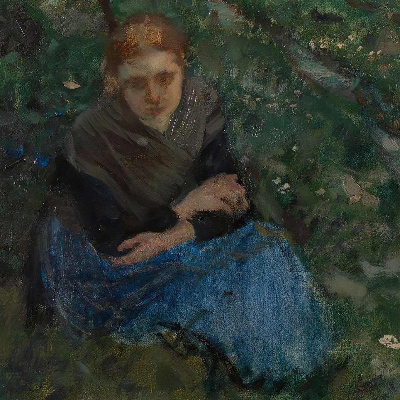 Summer Night at Sando by Eilif Peterssen, 3d Printed with texture and brush strokes looks like original oil-painting, code:585